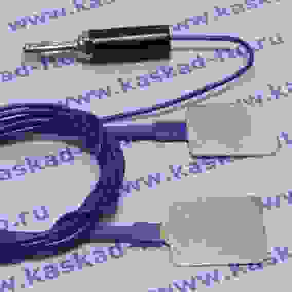 Кабель ПВХ синий, д/подсоед.к аппарату - штекер "банан" Ø4мм;д/подсоед.к электр-м-2стальных флажка