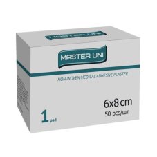 Лейкопластырь медицинский фиксирующий 6х8см на неткан.основе Master Uni с 1 подуш.с разрезом 50шт/уп