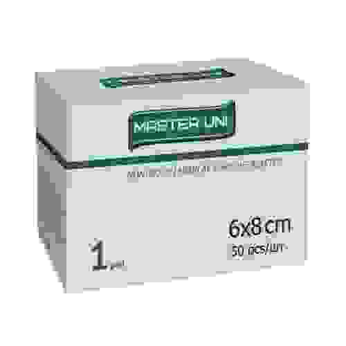 Лейкопластырь медицинский фиксирующий 6х8см на неткан.основе Master Uni с 1 подуш.с разрезом 50шт/уп