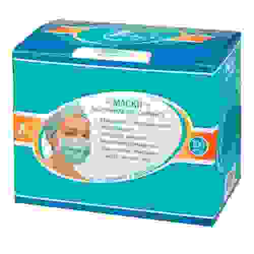 Маска 3-х слойная на резинке мед. о/р из нетк.матер. №100 голубая/2000/Гекса