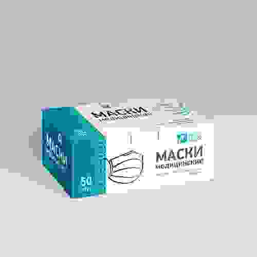 Маска 3-х слойная на резинке мед. о/р из нетк.матер. №50 (в коробке)/Уфамедкомплект