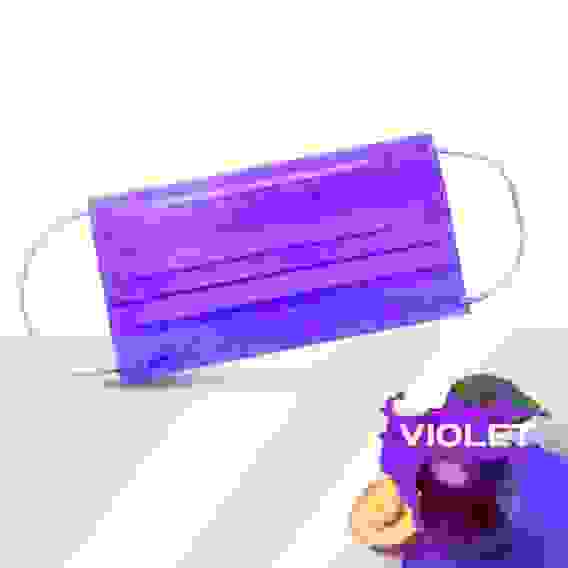 Маска 4-х слойная на резинке фиолетовый цвет в п/э 50шт в уп/1000шт в кор.