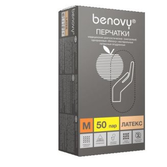 Перчатки смотровые латексные неопудрен. н/ст текстур. Benovy, M(7-8) 50пар/уп ЧЕСТНЫЙ ЗНАК