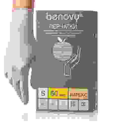 Перчатки смотровые латексные неопудрен. н/ст текстур. Benovy, S(6-7)