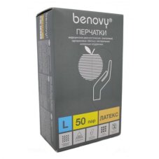 Перчатки смотровые латексные опудрен. н/ст гладкие Benovy, L(8-9) /Benovy/ 500