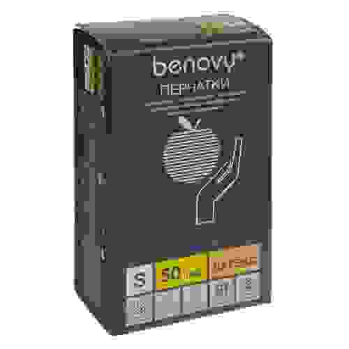 Перчатки смотровые латексные опудрен. н/ст гладкие Benovy, S(6-7) /Benovy/ 500