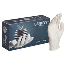 Перчатки смотровые нитриловые неопудр. н/ст текстур. Benovy, белые, M /50пар