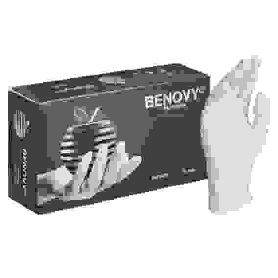 Перчатки смотровые нитриловые неопудр. н/ст текстур. Benovy, белые, M /50пар