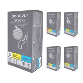 Перчатки смотровые нитриловые неопудр. н/ст текстур. Benovy, голубые, M /(200шт/100пар)