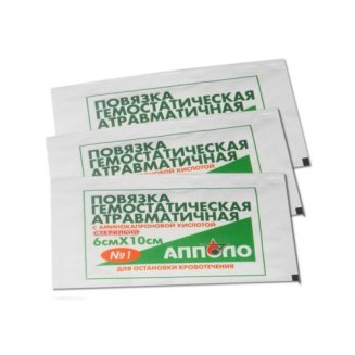 Повязка атравматичная нетканая с аминокапроновой кислотой гемостатическая стерильная ПАГ &quot;АППОЛО-Гем